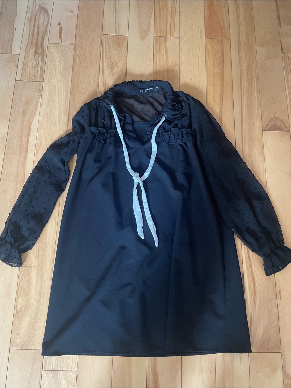 Zara Black Long Sleeve Dress with Sheer Dot Sleeves